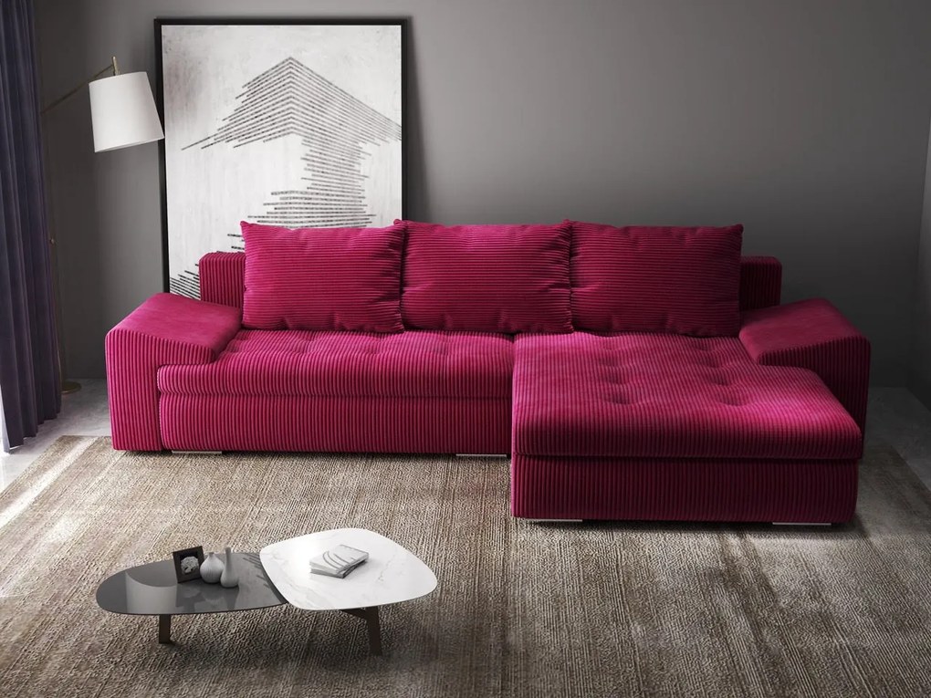 Colțar extensibil dumonde cu ladă de depozitare si sezut confortabil din spuma high-density, Leonardo Zoom Rosu 260x185 cm II