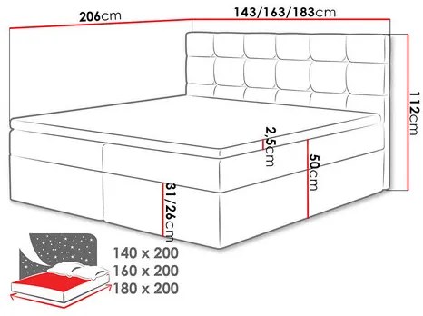 Pat matrimonial Boxspring 180 cm Cinara (piele ecologică soft 017 (Alb). 1054108