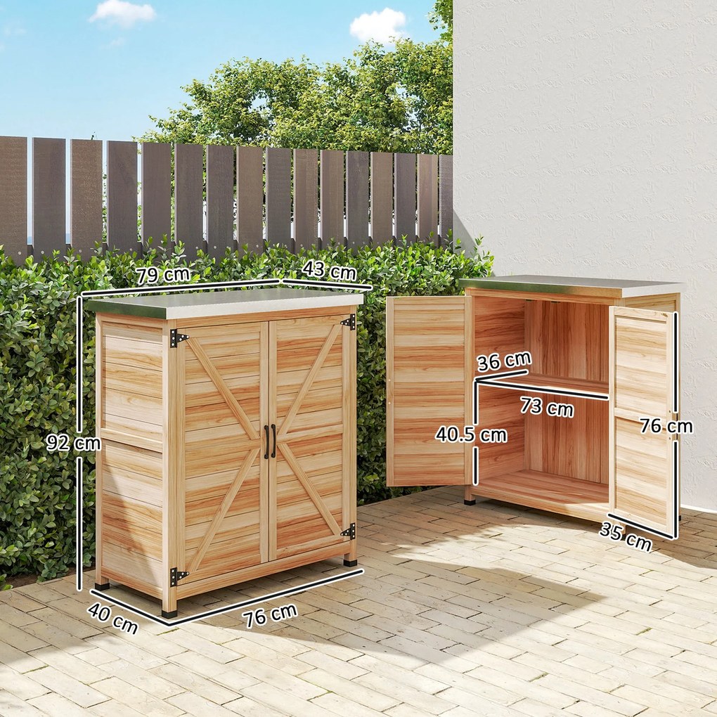 Outsunny Dulap de Exterior cu Raft și Bancă de Lucru Superioară, 79x43x92 cm, Lemn Natural | Aosom Romania