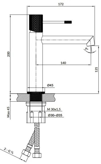 Cersanit S951-595 - Baterie lavoar ZEN 20 cm negru mat