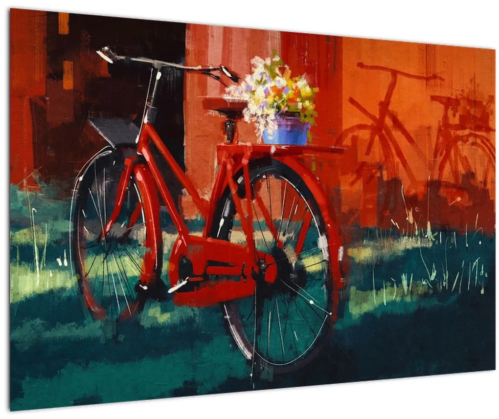 Tablou - Bicicleta roșie, pictură acrilică (90x60 cm)