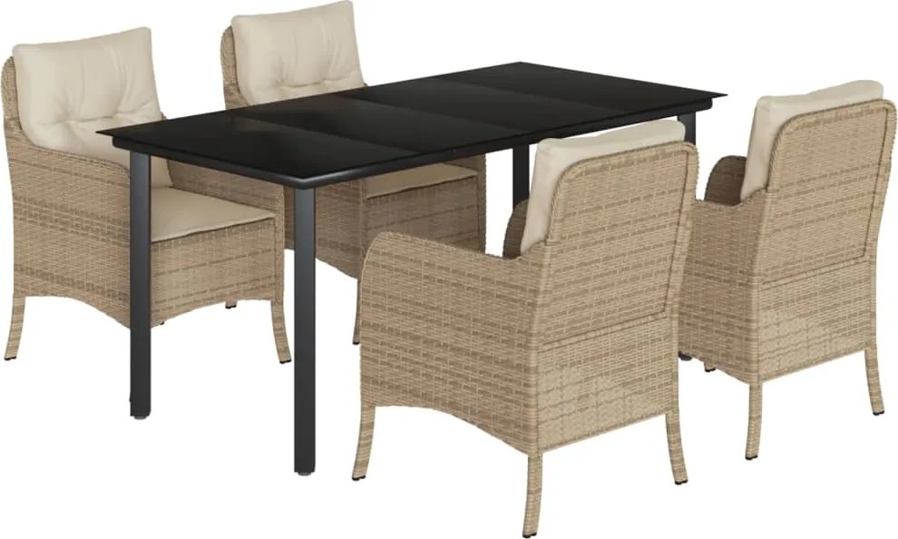 vidaXL Set mobilier de grădină cu perne, 5 piese, bej, poliratan