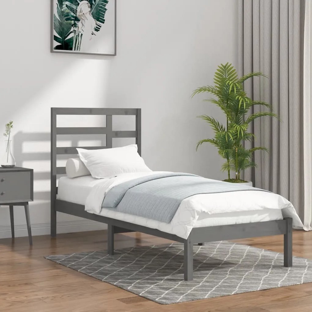 3105757 vidaXL Cadru de pat mic single, gri, 75x190 cm, lemn masiv
