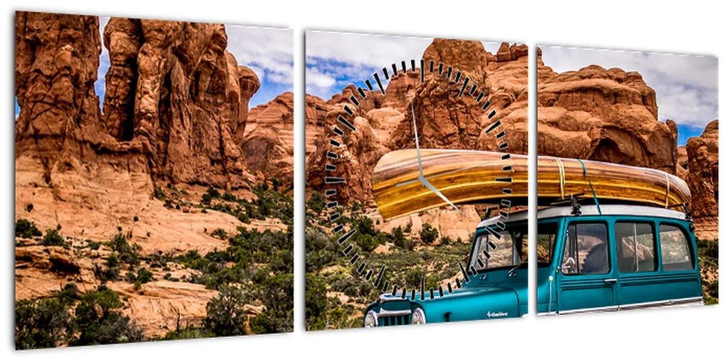 Tablou mașina de teren în munți (cu ceas) (90x30 cm)