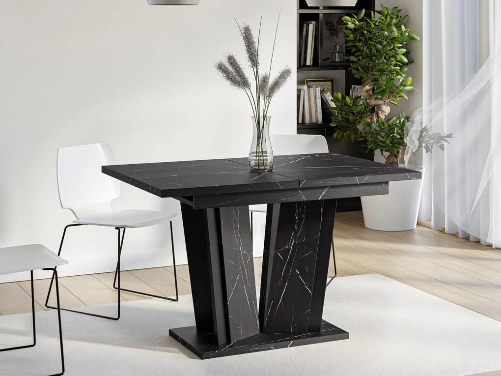 Masă sufragerie extensibilă Ledysa II (Negru Marmură royal + lucios negru) (pentru 2-6 persoane). Promo -17%. 1105393