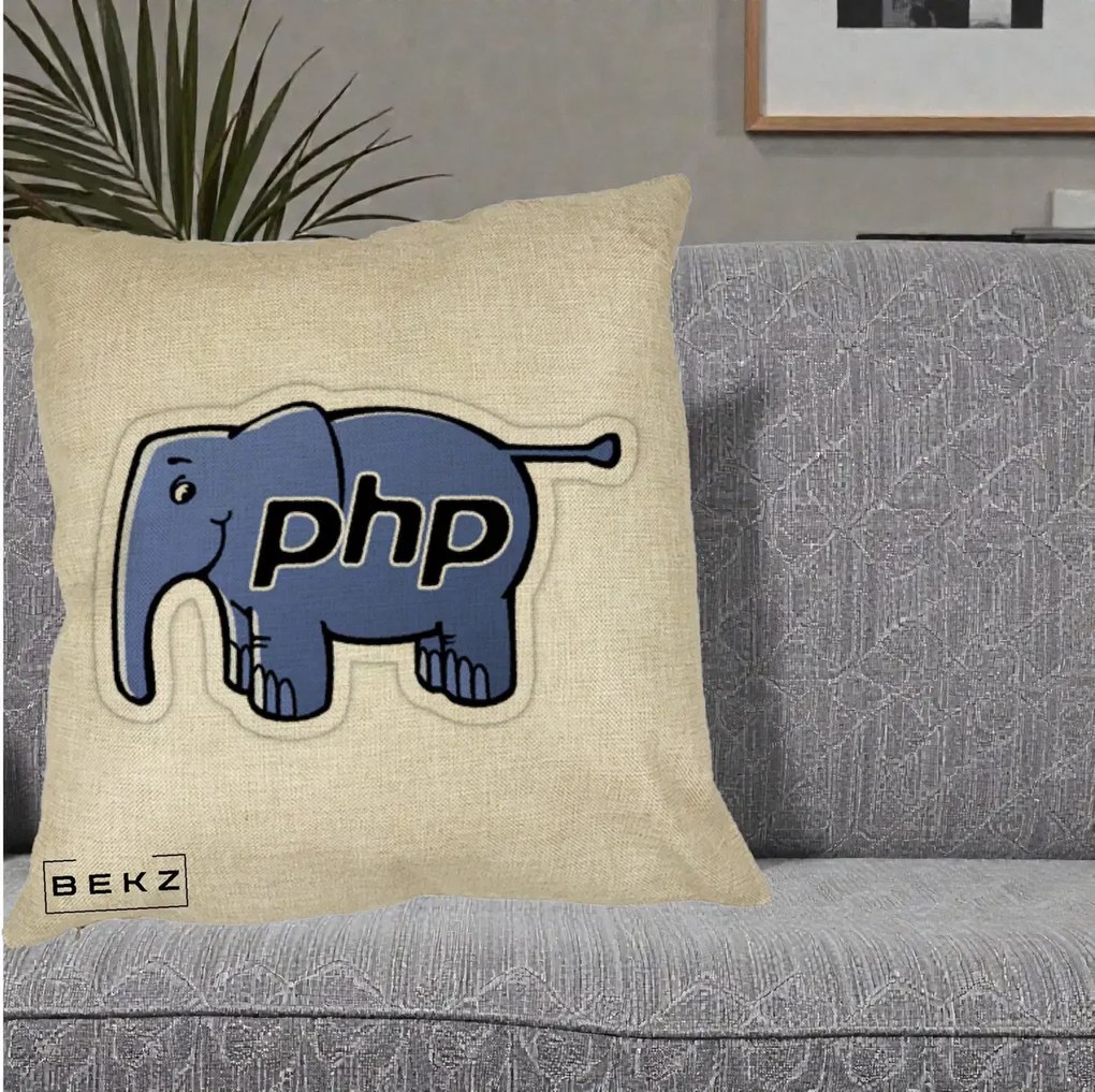 Perna Personalizata PHP Elephant, 40x40 cm, Crem, Husa Detasabila, Perna Inclusa, BEKZ®
