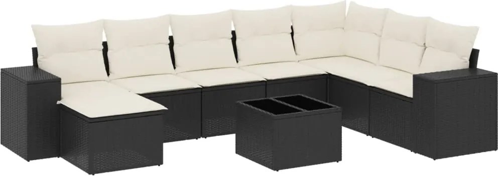 vidaXL Set mobilier de grădină cu perne, 9 piese, negru, poliratan