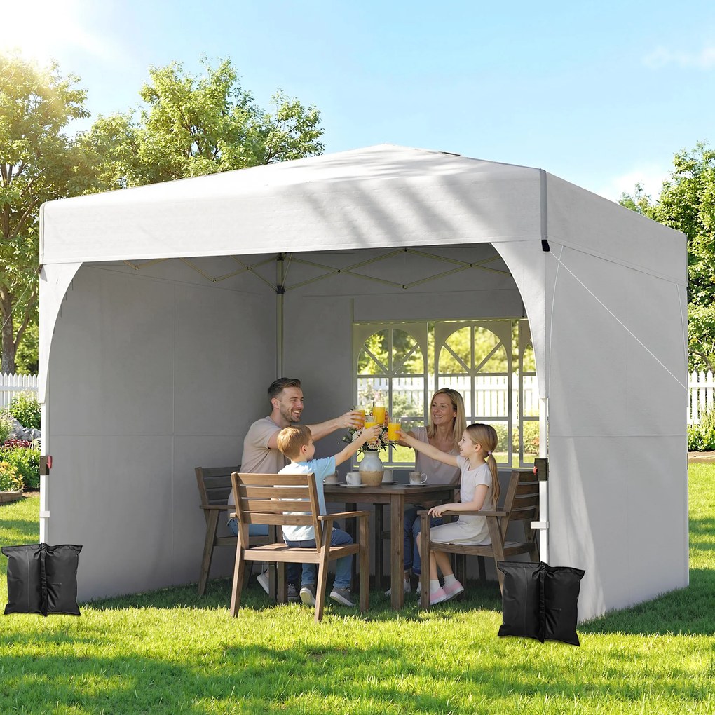 Outsunny Pavilion de grădină 3 x 3 m pop-up, pavilion pliant reglabil pe înălțime, protecție UV50+, 3 pereți laterali, crem | Aosom Romania