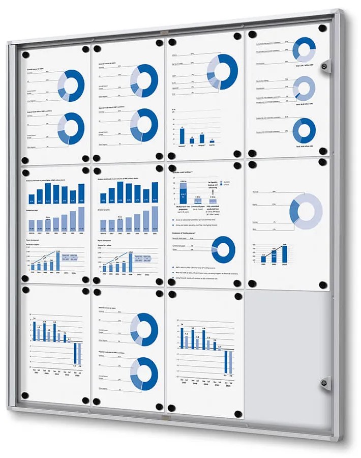 Vitrina informații interioare Economy 12 x A4 - spate din tablă, aluminiu