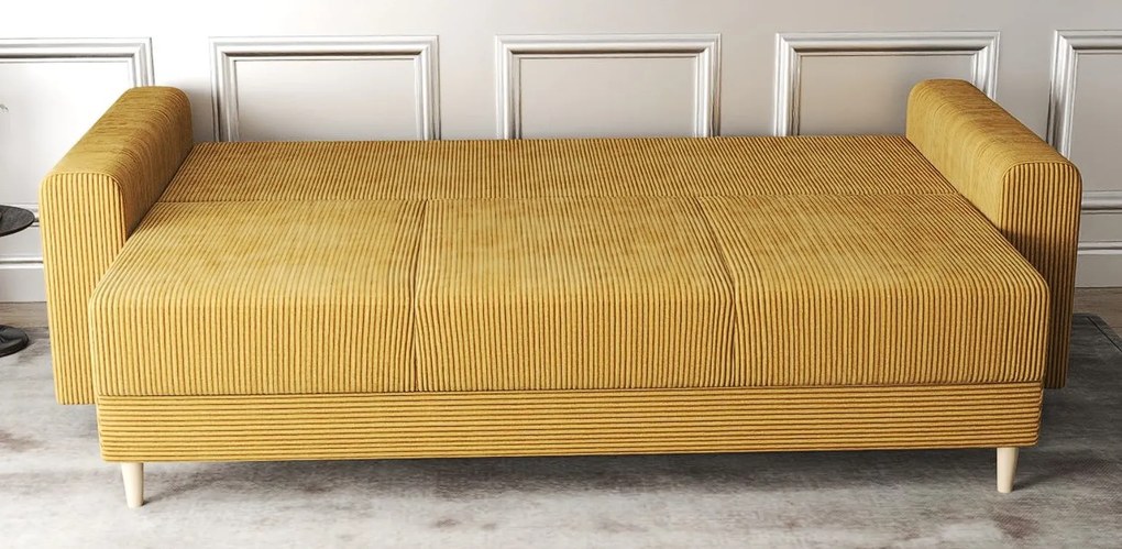 Canapea extensibilă dumonde cu ladă de depozitare si sezut confortabil din spuma high-density, Kronos Zoom Mustar 210x100 cm