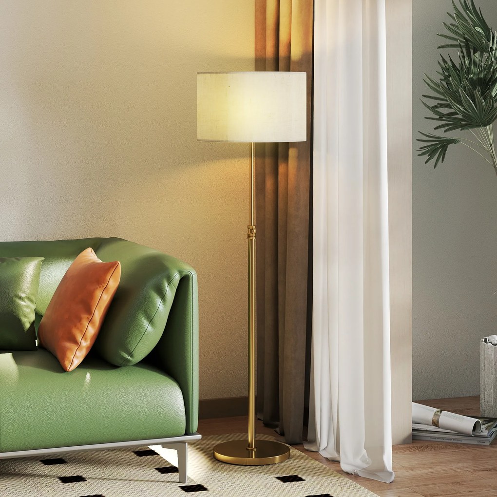 HOMCOM Lampă de Podea cu Telecomandă și Luminozitate Reglabilă 3000K-6000K, Abajur din Material Textil, Auriu | Aosom Romania