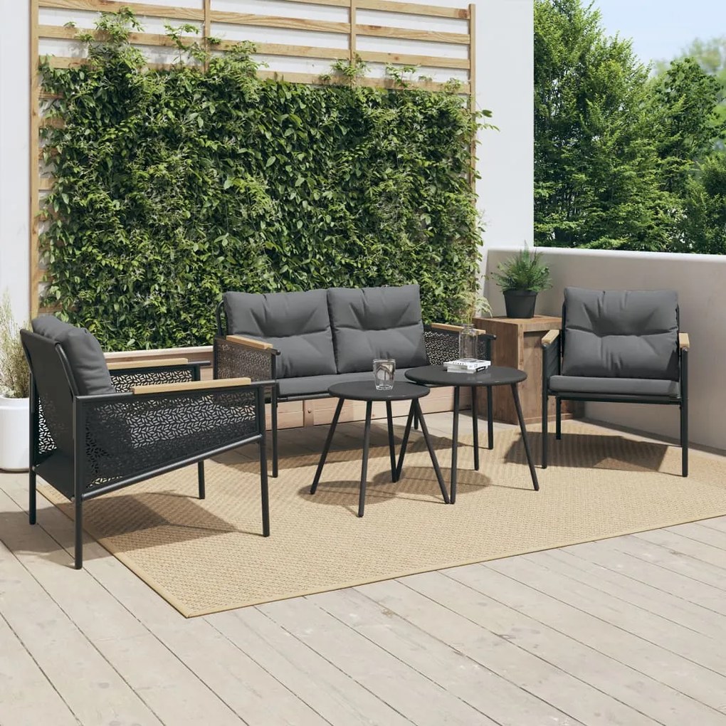 3283636 vidaXL Set mobilier de balcon, 5 piese, cu perne, negru, oțel