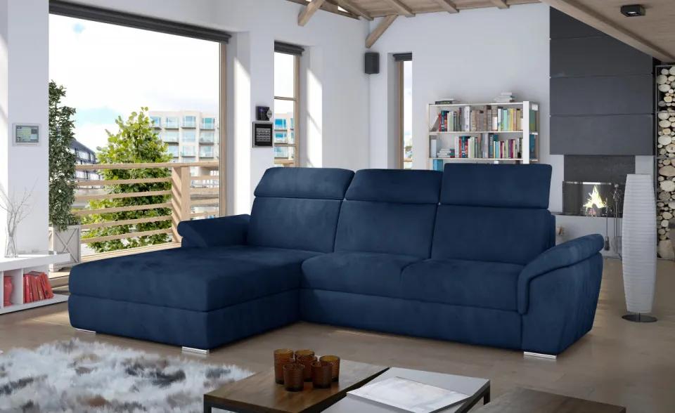 Canapea tapitata, extensibila, cu spatiu pentru depozitare, 272x100x216 cm, Trevisco L01, Eltap (Culoare: Albastru inchis / Kronos 09)
