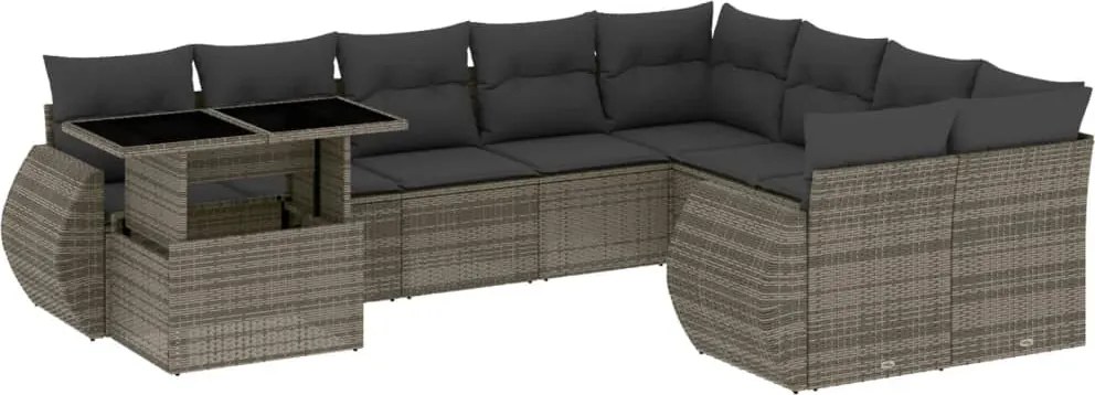 vidaXL Set mobilier de grădină cu perne, 10 piese, gri, poliratan