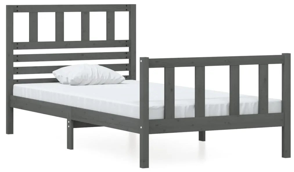 3101140 vidaXL Cadru de pat, gri, 90x200 cm, lemn masiv