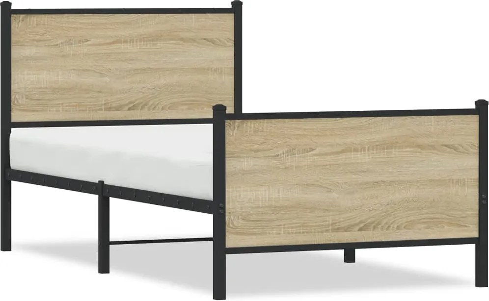vidaXL Cadru pat metalic fără saltea, stejar sonoma, 90x200 cm