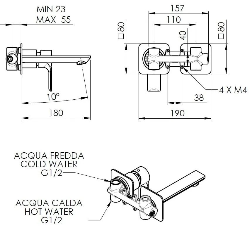 Baterie argintiu-lucios pentru chiuvetă încastrată (1 ieșire) Pax – Sapho