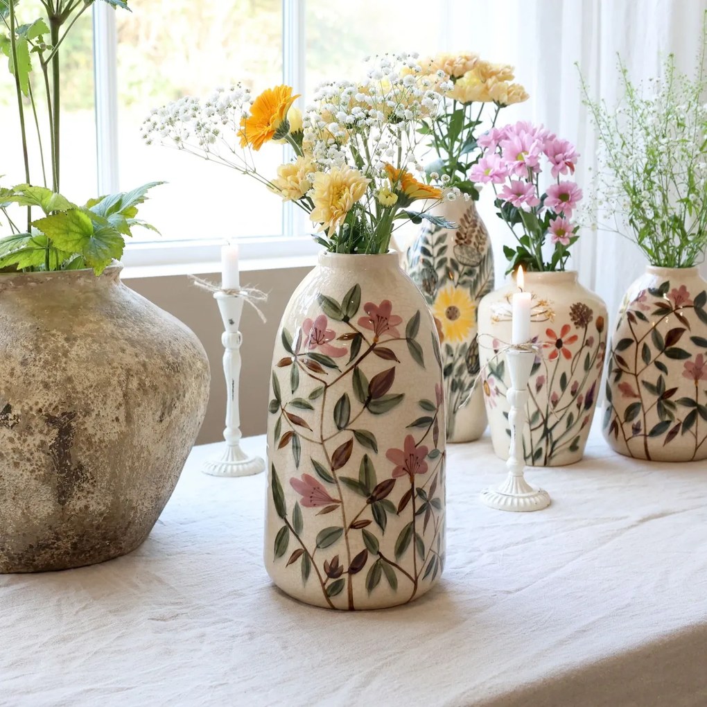 Vaza din ceramica, cu motive florale, H33/D18cm