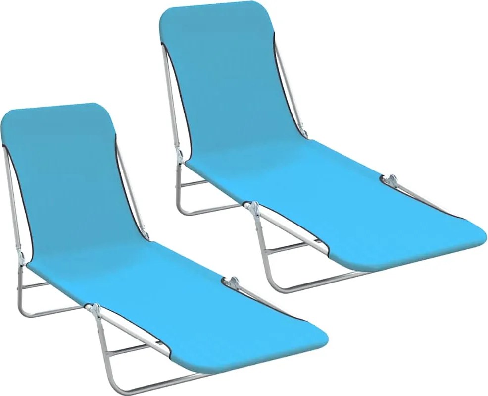 vidaXL Șezlonguri pliabile, 2 buc., albastru, oțel & textil