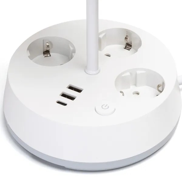 Aigostar - Lampă de masă cu prize și porturi USB 1xE27/60W/230V albă