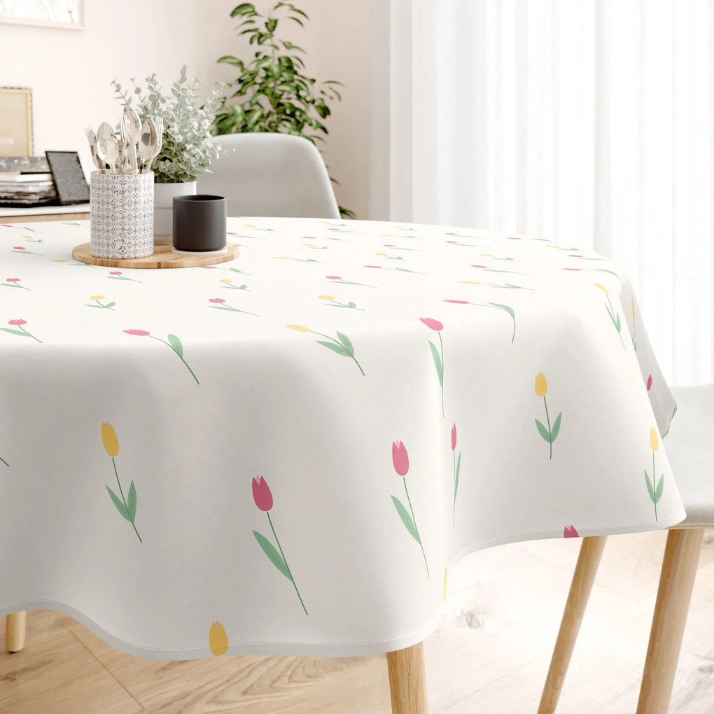 Goldea față de masă 100% bumbac - lalele - rotundă Ø 100 cm