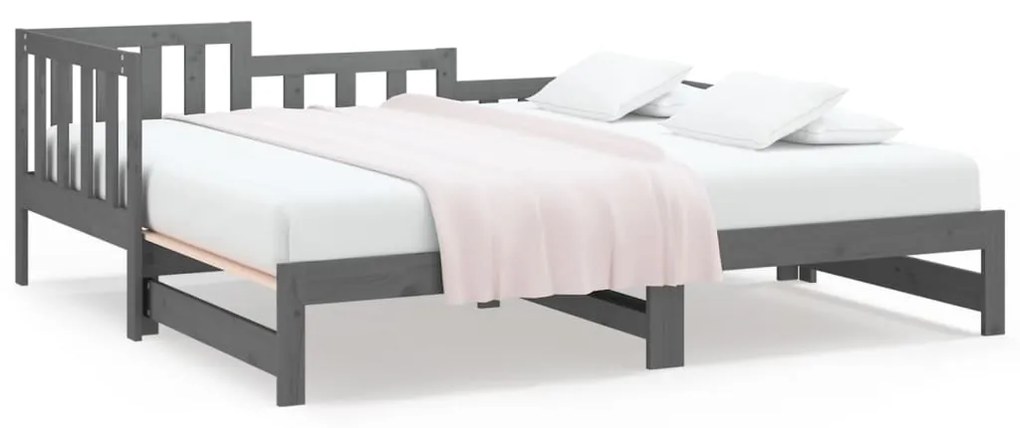820743 vidaXL Pat de zi extensibil, gri, 2x(90x200) cm, lemn masiv de pin