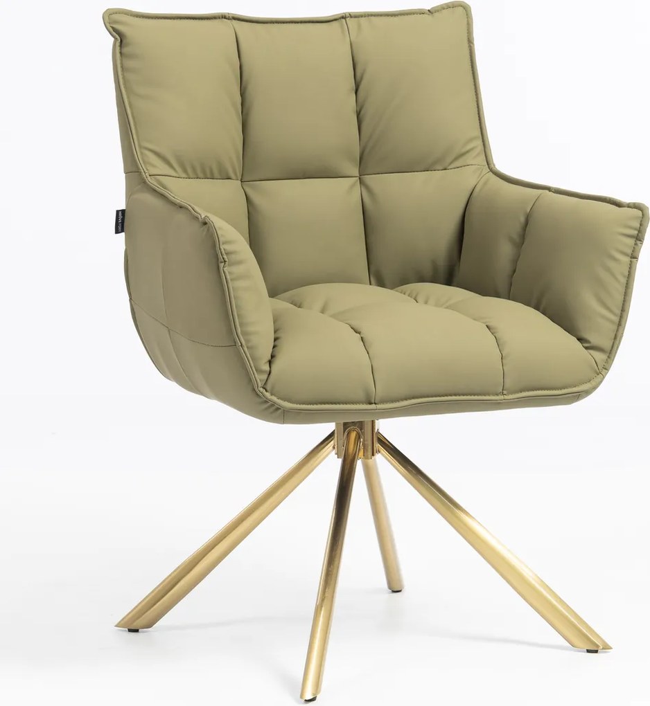 HR560 BAZĂ STEA Scaun Khaki Piele Ecologica Premium Soft cu Bază Aurie
