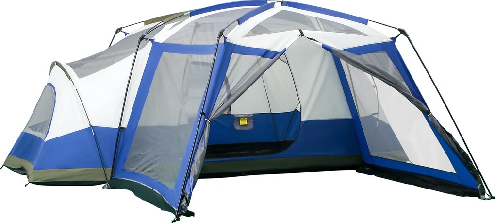 Outsunny Cort camping 6-8 persoane Cort familial cu vestibul 2 ferestre Cort cupolă piele ecologică3000mm pentru trekking festival fibră de sticlă Albastru 518 x 487 x 237 cm | Aosom Romania
