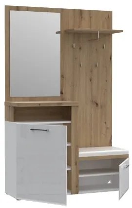 Set Hol Tuluza, Alb Si Stejar Artisan Si Alb Lucios, 128.5 Cm