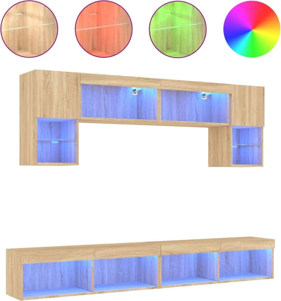 vidaXL Unități de perete TV cu LED-uri, 6 piese, stejar sonoma, lemn
