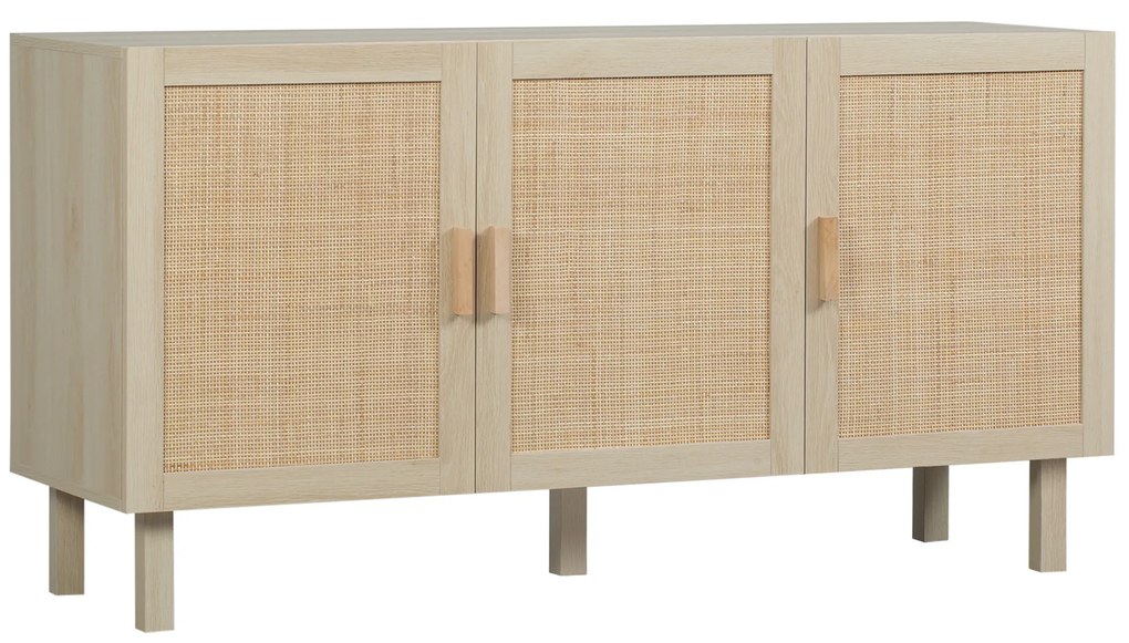HOMCOM Bufet Meuble de Rangement Placard 3 Portes cu raft ajustabil Efect de răchită, stil boem - 136 x 41 x 70 cm | Aosom Romania