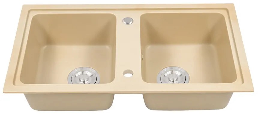 Chiuvetă pătrată Tia cu două cuve din granit, bej