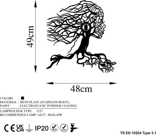 Aplica de perete TREE WOMAN 1xE27/40W/230V, neagră