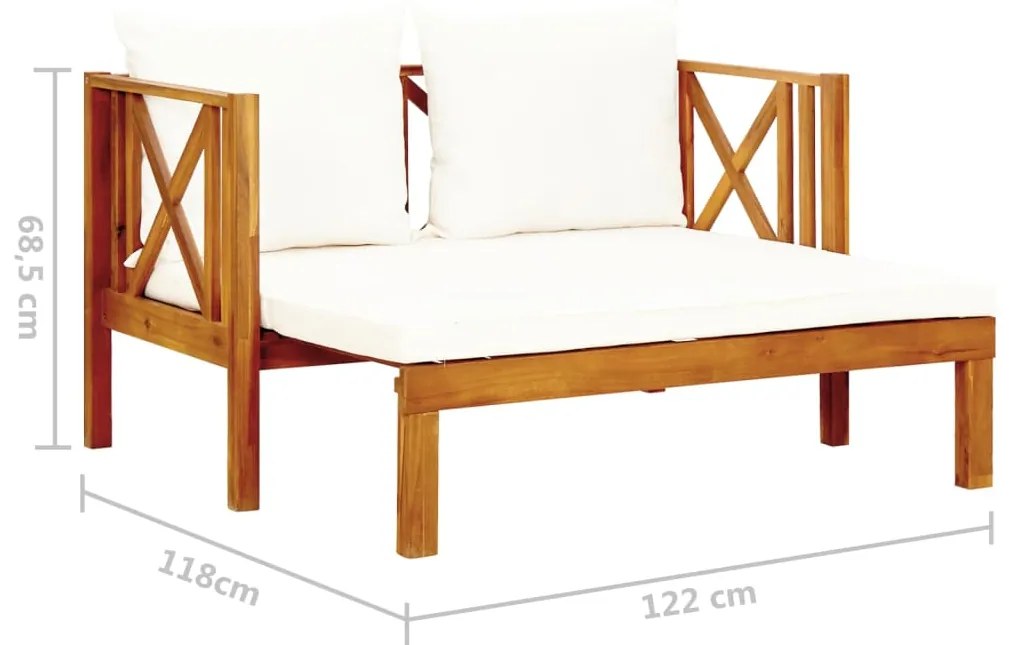 Banca gradina cu 2 locuri  perne, 122 cm, lemn masiv acacia Crem, 122 cm, 1, 1