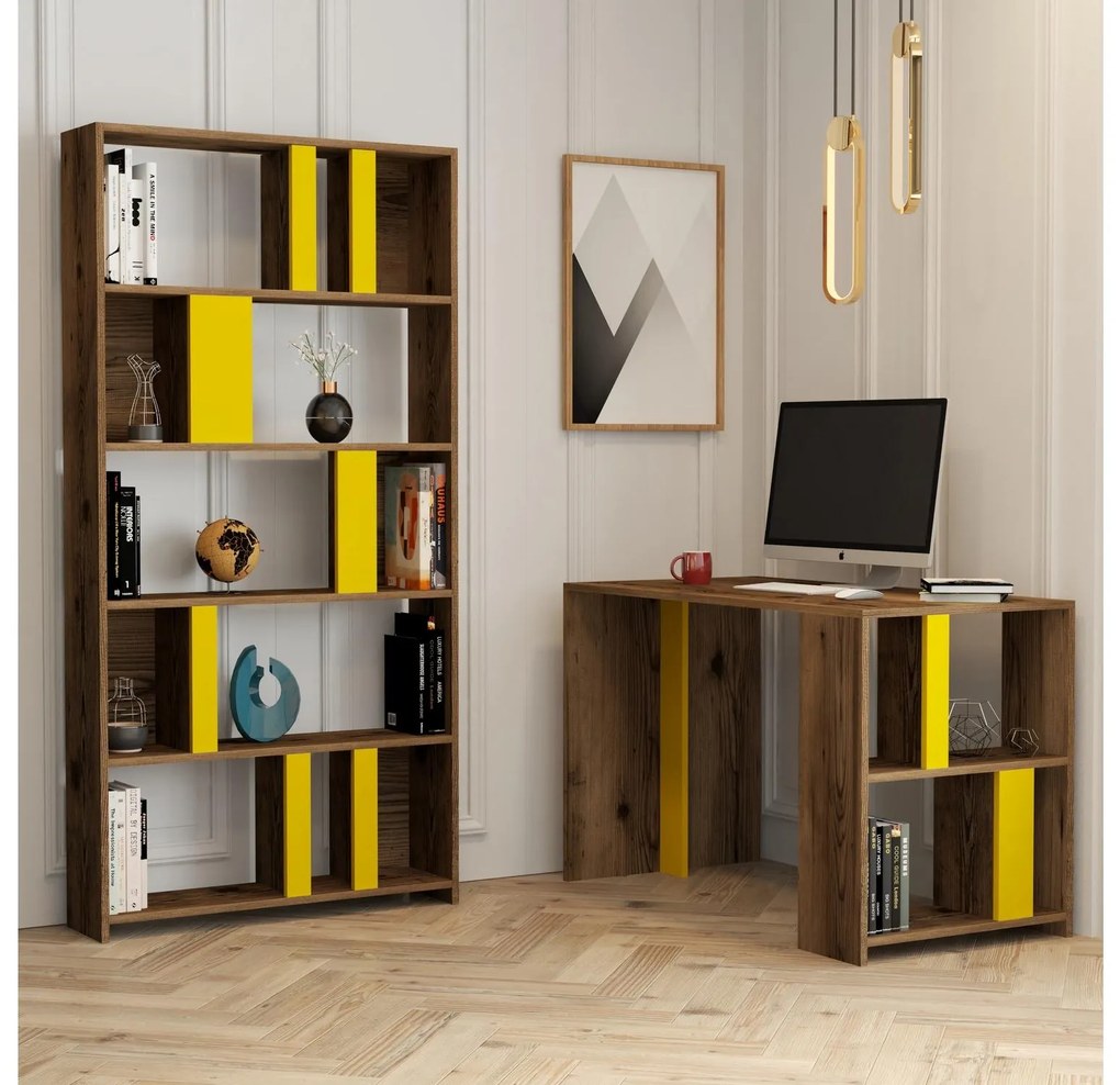 Masă PC cu raft Limba (Nuc + Galben). 1088397