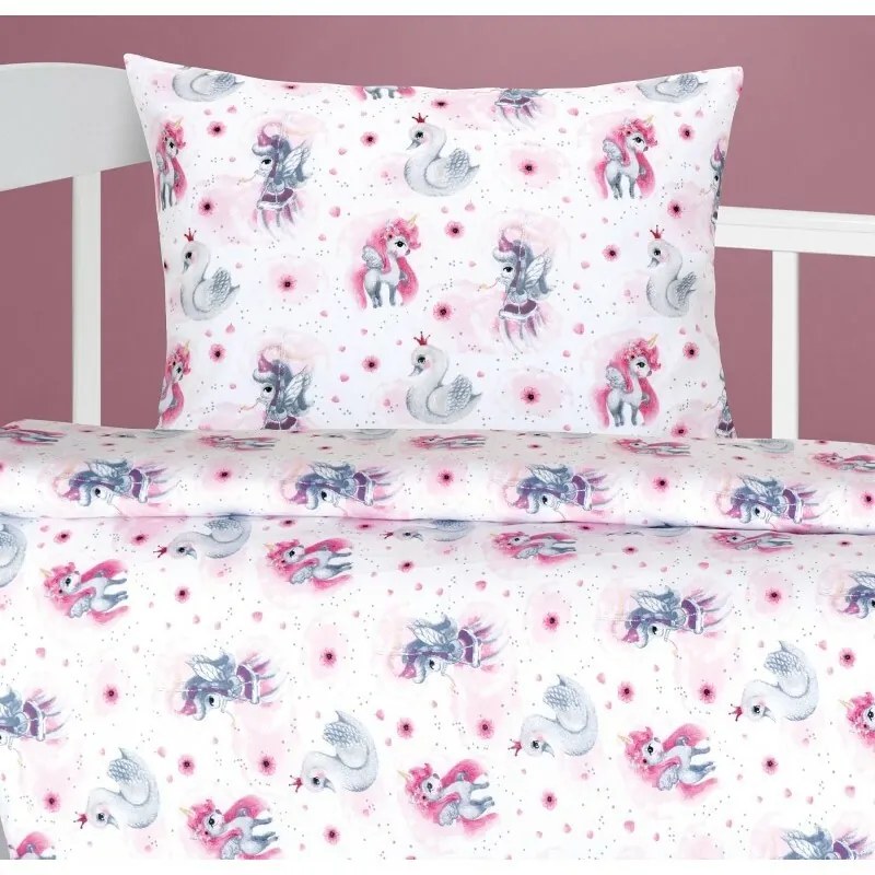 Bellatex Lenjerie de pat din bumbac Agata Unicornroz, 90 x 135 cm, 45 x 60 cm