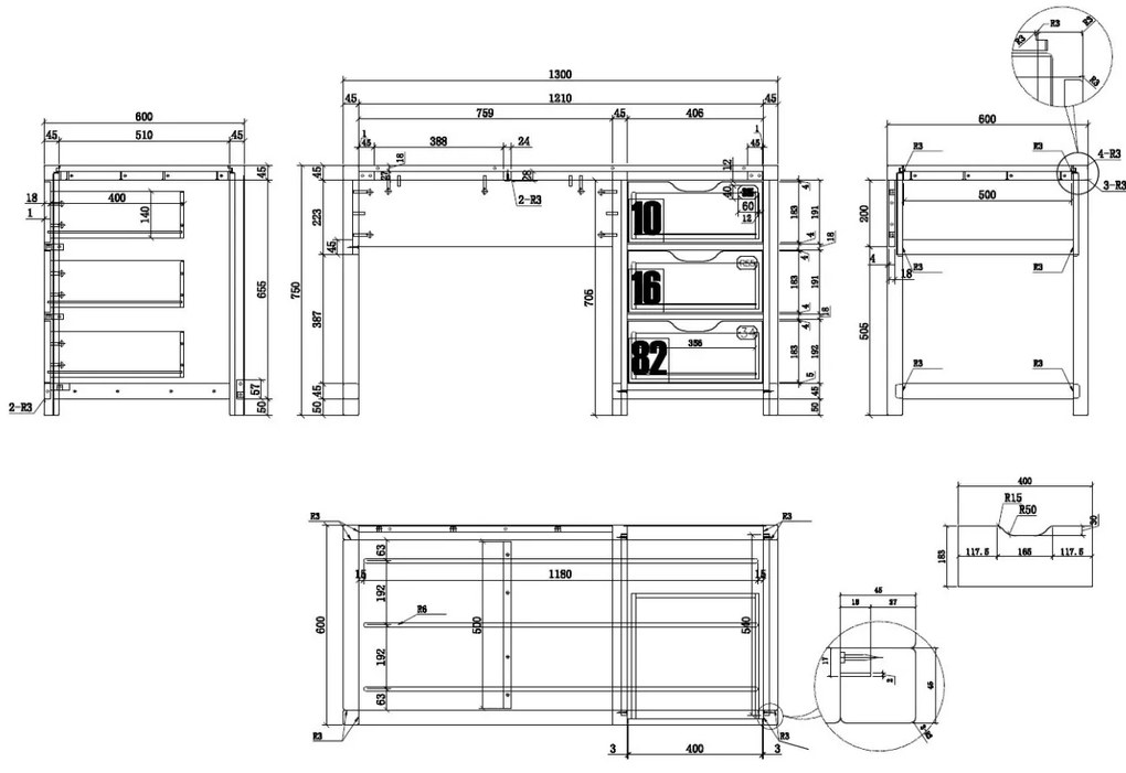 Set Birou și Bibliotecă Copii ALEX, Pin Masiv, Design Industrial – Vipack