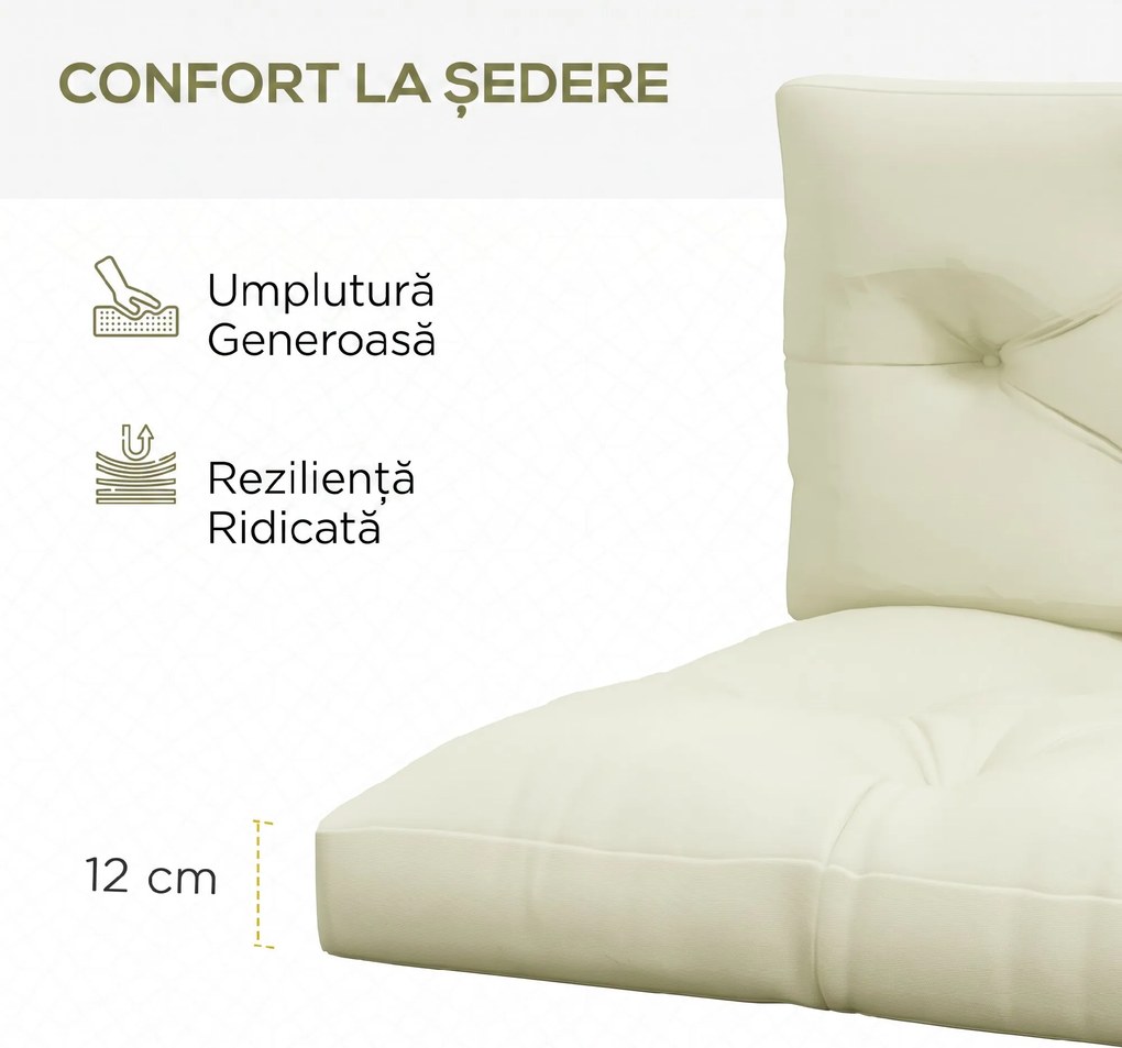 Outsunny Set 2 Perne de Grădină pentru Ședere și Spate cu Umplutură Groasă, Perne de Exterior din Poliester pentru Canapele și Paleți, Crem | Aosom Romania
