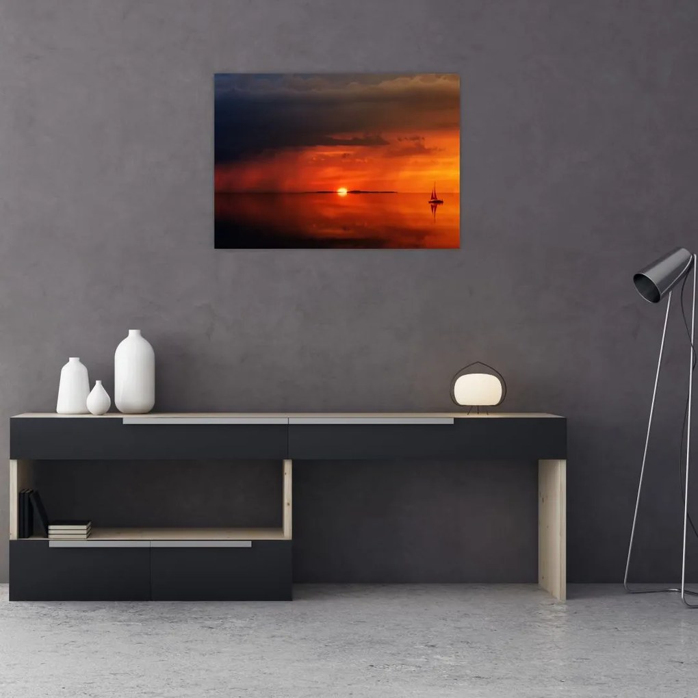 Tabloul apusului de soare cu barca (70x50 cm)