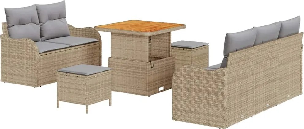 vidaXL Set de canapele pentru grădină cu pernă 8 pcs Bej poliratan