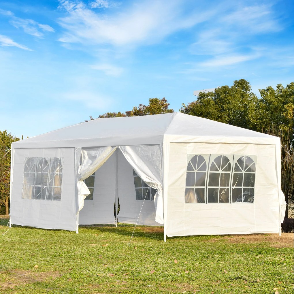 Cort pentru Foisor Outsunny 6x3m cu Pereti Laterali Detasabili, Usi si Ferestre, Metal, Alb | AOSOM RO
