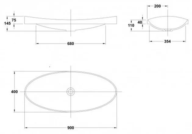 Lavoar incastrat alb lucios 90 cm, oval, Gala Klea Alb lucios, 900x400 mm