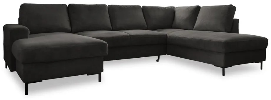 Colțar gri închis extensibil cu tapițerie din catifea reiată (cu colț pe partea dreaptă) Lofty Lilly – Miuform