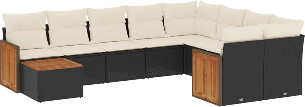 vidaXL Set canapele de grădină cu perne, 10 piese, negru, poliratan