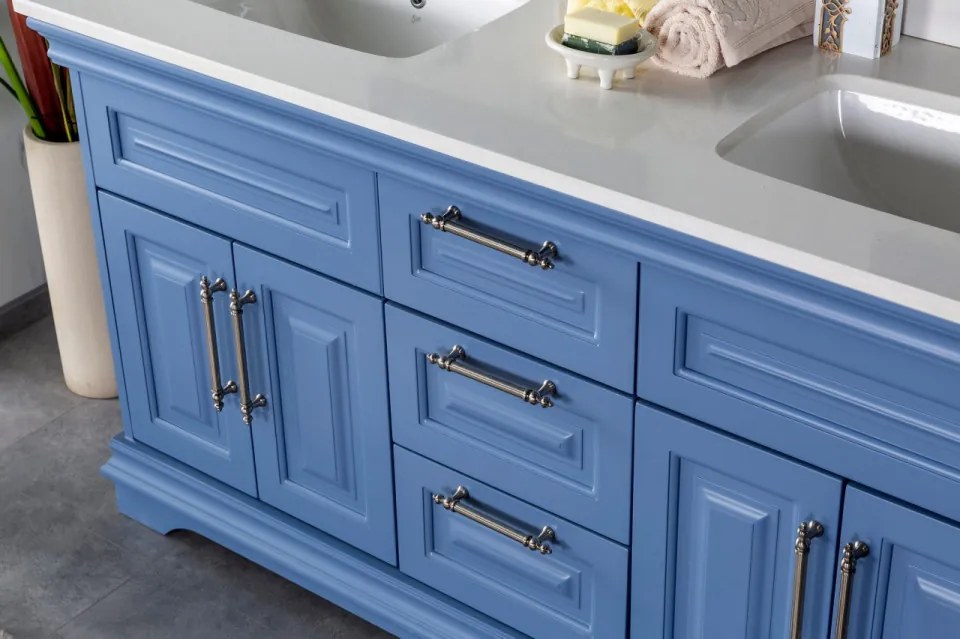Set Mobilier Baie Huron 60, Include Dulap Baza cu Lavoar Dublu și 2 Oglinzi, 150 cm, Albastru