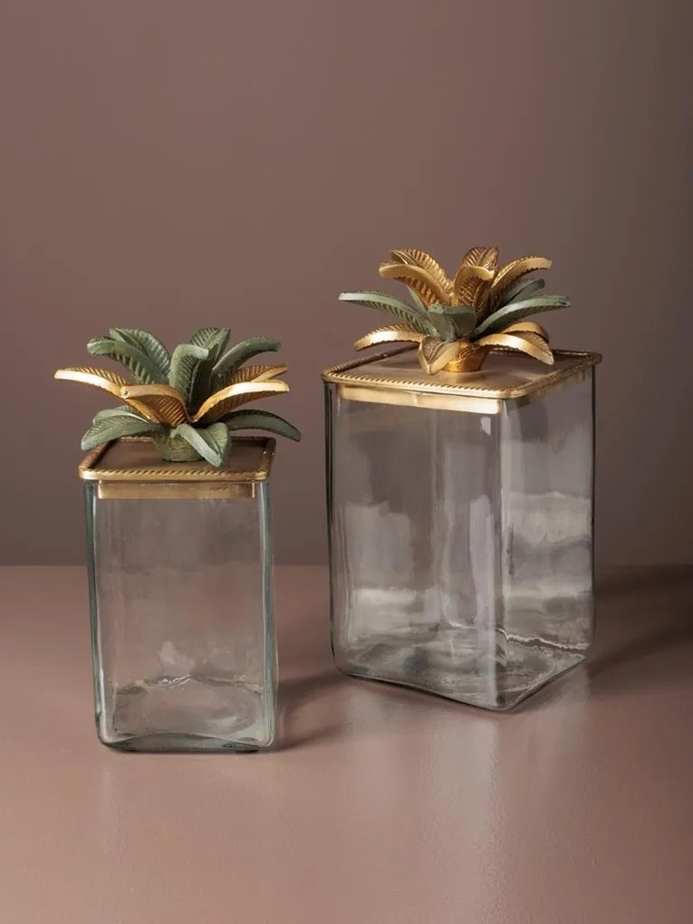 Cutie decorativa, din sticla si alama, H21cm, Palmas