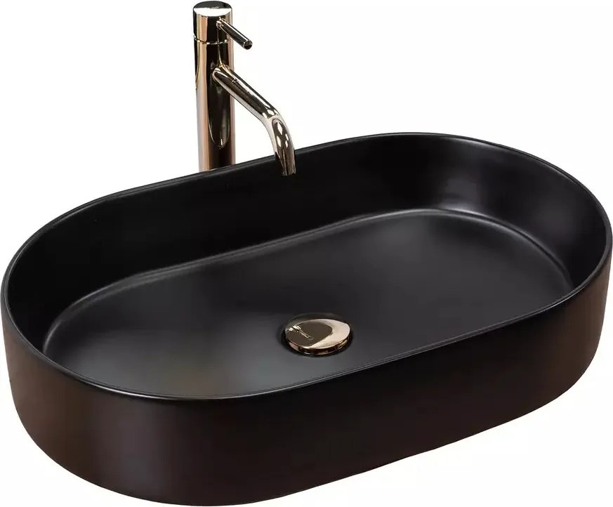 Lavoar pe blat Rea Nadia oval finisaj negru mat 61 cm