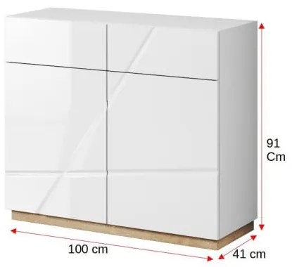 Comoda Fuji Cu 2 Usi Si 2 Sertare, Alb Si Natur, 100 Cm