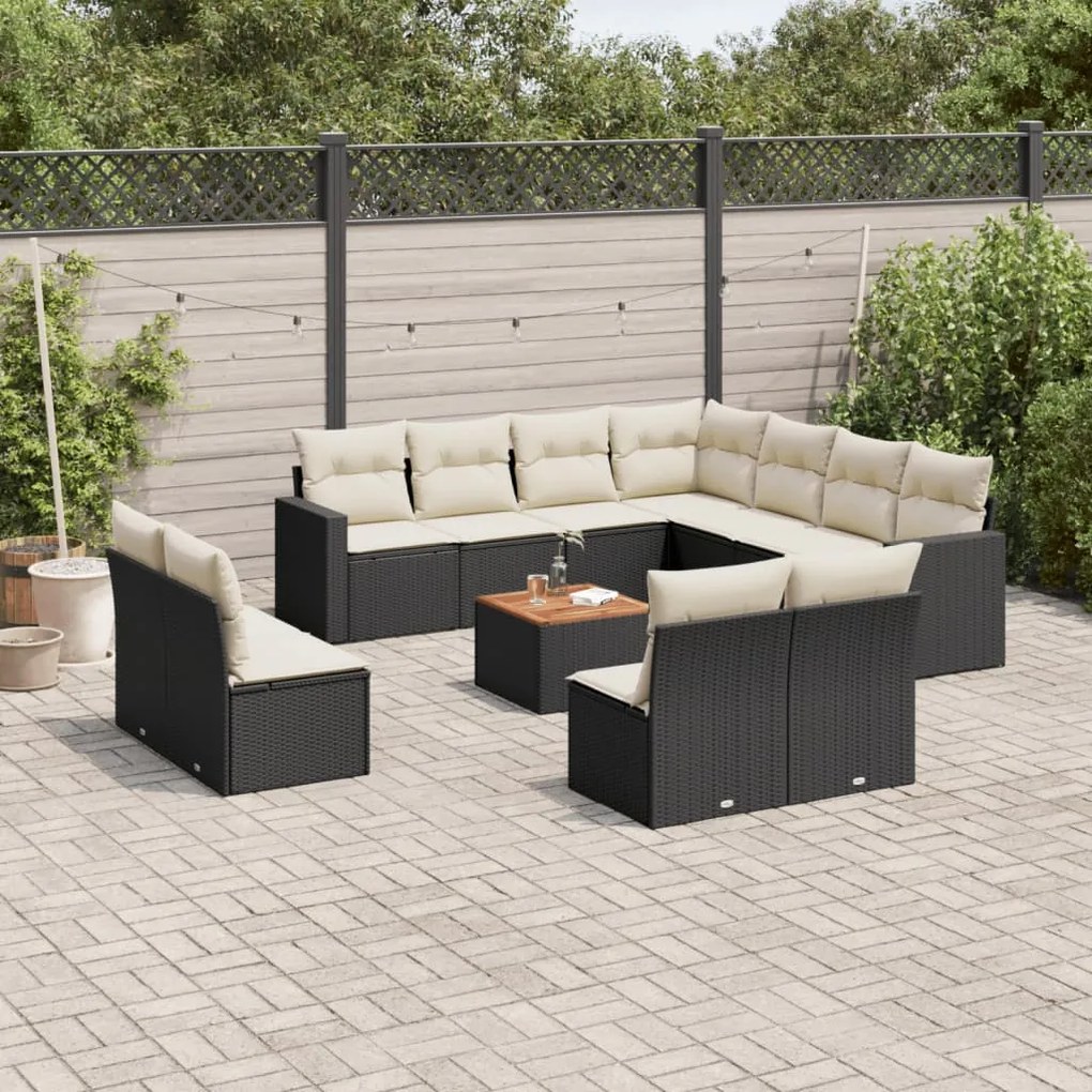vidaXL Set canapele de grădină, 12 piese, cu perne, negru, poliratan