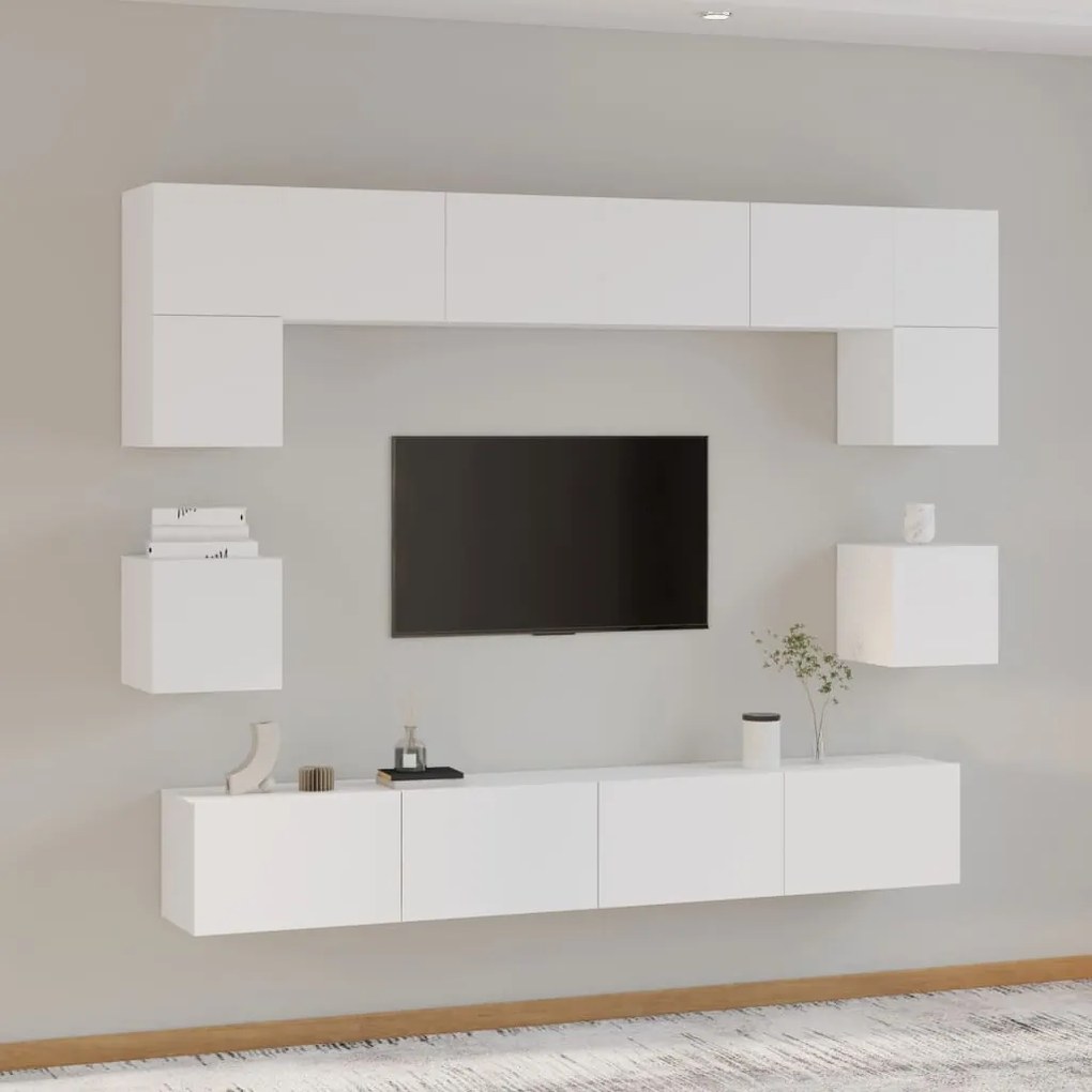 vidaXL Set dulap TV, 8 piese, alb, lemn prelucrat